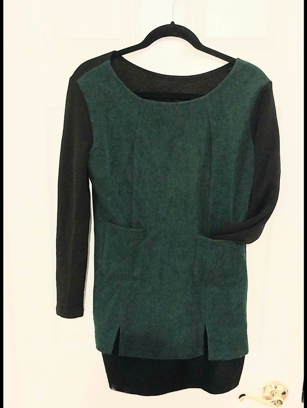 Green and Black Long Sleeve Winter  Dress